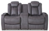 Causeuse à inclinaison électrique Ross de 72,5 po en tissu de suédine avec appuie-têtes électriques et console de rangement - gris étain