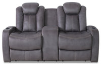  Causeuse à inclinaison électrique Ross de 72,5 po en tissu de suédine avec appuie-têtes électriques et console de rangement - gris étain