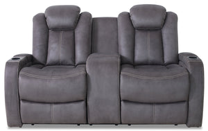 Causeuse à inclinaison électrique Ross de 72,5 po en tissu de suédine avec appuie-têtes électriques et console de rangement - gris étain