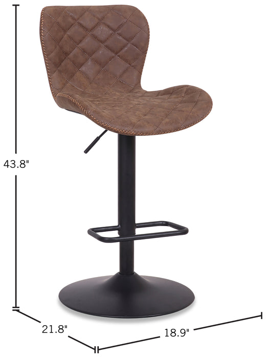 Tabouret bar Seth en tissu de cuir végétalien et en métal avec siège pivotant et réglable - brun