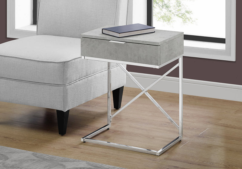 Table d'appoint Spain de 18,25 po en forme de C avec tiroir - grise et chrome