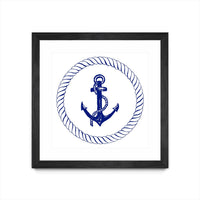 Œuvre d’art murale encadrée noire et mate « Blue Nautical Circle I » 30 x 30