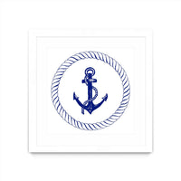 Œuvre d’art murale encadrée blanche et mate « Blue Nautical Circle I » 36 x 36