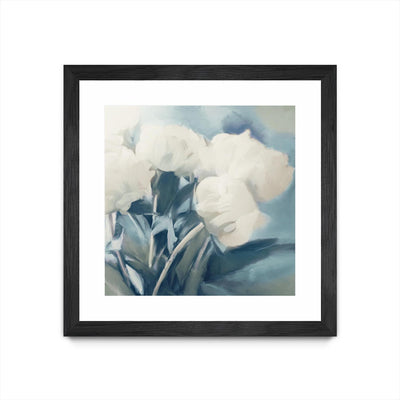 "White Roses I" Matted and Framed Black 36x36 Wall Art