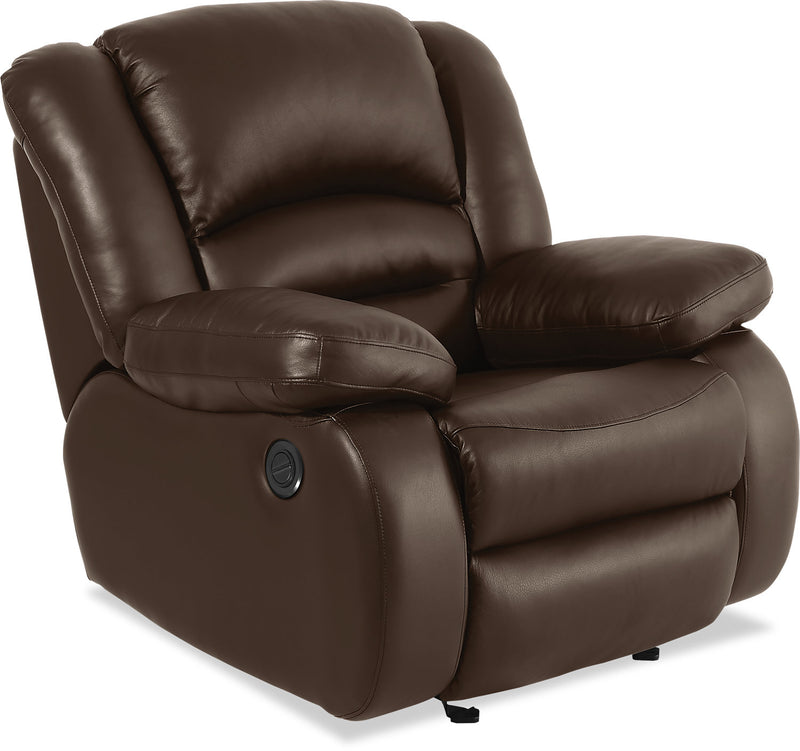 Toreno Genuine Leather Power Recliner - Brown - {Contemporary} style Chair in Brown {Plywood}, {Solid Woods}