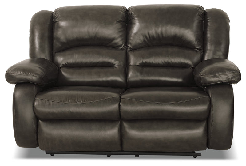 Toreno Genuine Leather Reclining Loveseat - Grey - {Contemporary} style Loveseat in Grey {Plywood}, {Solid Woods}
