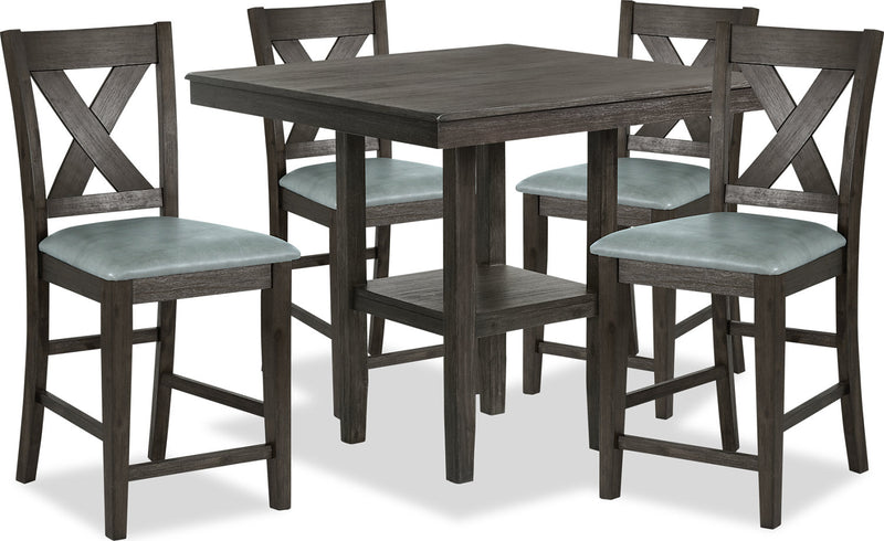 Tribeca 5-Piece Counter-Height Dining Package - {Rustic} style Dining Room Set in Dark Grey-Brown {Acacia}