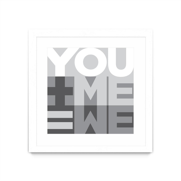 Œuvre d’art murale encadrée blanche et mate « You Me We I » 36 x 36