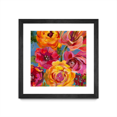 "Spring Bouquet V32" Matted and Framed Black 36x36 Wall Art