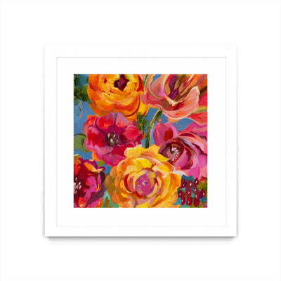 "Spring Bouquet V32" Matted and Framed White 30x30 Wall Art