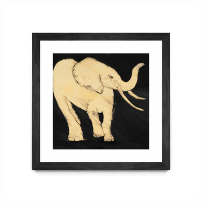 "Baby Elephant" Matted and Framed Black 36x36 Wall Art