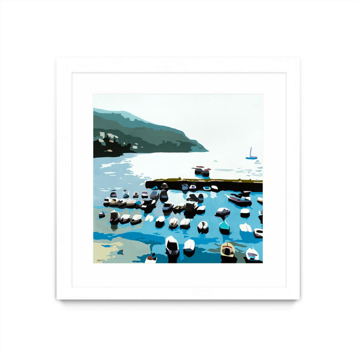 Œuvre d’art murale encadrée blanche et mate « Boats » 36 x 36