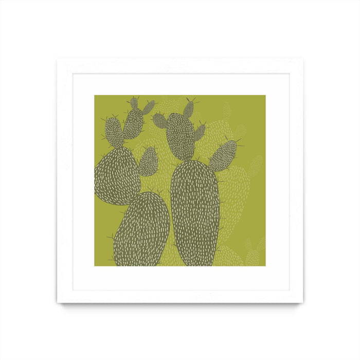 Œuvre d’art murale encadrée blanche et mate « Opuntia I » 30 x 30