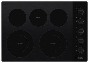 Whirlpool 30" Electric Ceramic Glass Cooktop with Two Dual Radiant Elements - WCE77US0HB|Whirlpool Table de cuisson électrique vitrocéramique, 5 éléments dont 2 éléments radiants doubles -|WCE770HB