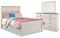  Ensemble de chambre à coucher Willowton 5 pièces avec lit, commode et miroir, blanchi - format lit double