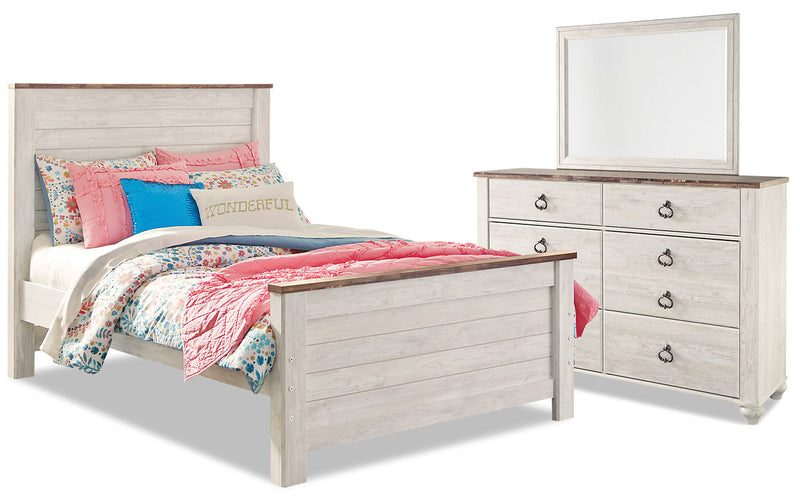 Willowton 5-Piece Full Bedroom Package - Country style Bedroom Package in White Engineered Wood and Laminate Veneers