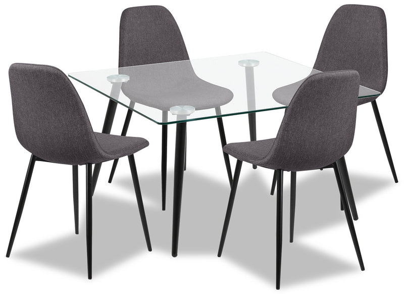 Wilma 5-Piece Dining Package - Modern style Dining Room Set in Grey Metal and Polyester