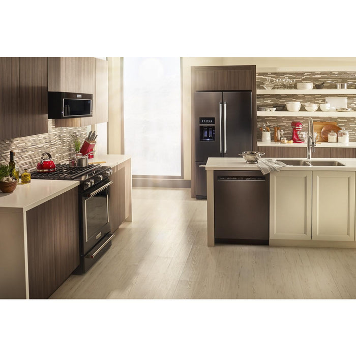Four à micro-ondes à hotte intégrée mince KitchenAid de 1,1 pi³ avec cuisson à 950 W - acier inoxydable noir avec fini PrintShieldMC - YKMLS311HBS