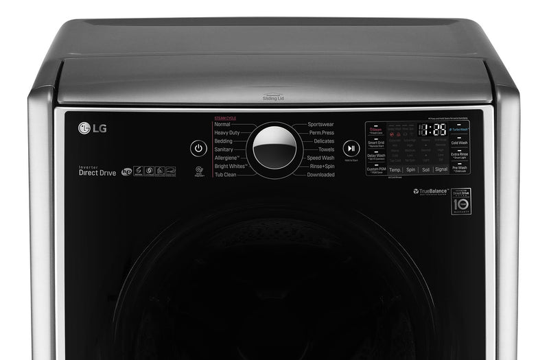 Laveuse à chargement frontal de 5,2 pi³, laveuse-piédestal et sécheuse électrique de 7,4 pi³ de LG - acier graphite
