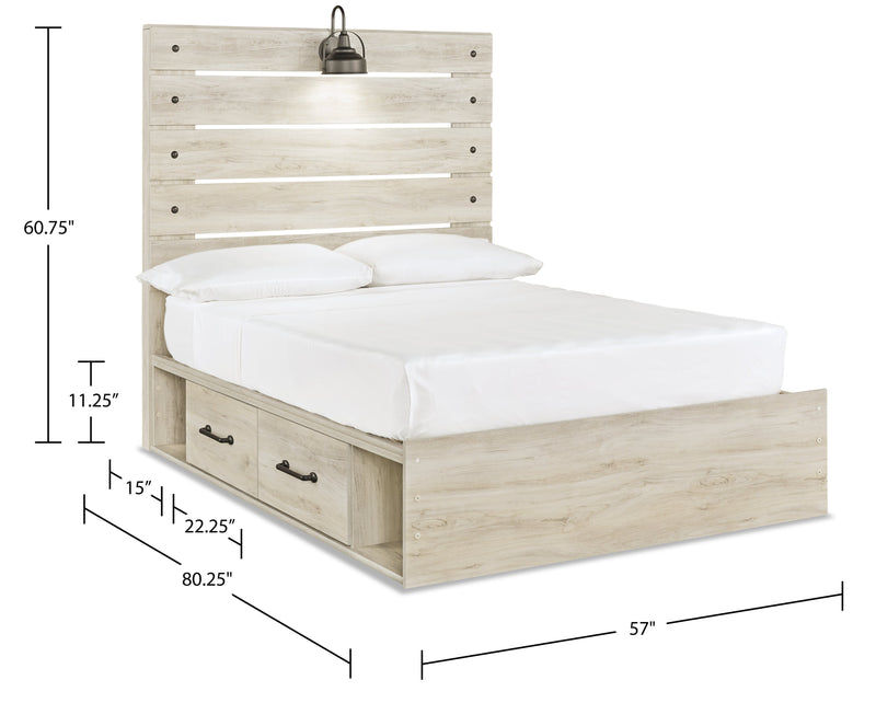 Lit plateforme de rangement latéral Abby avec éclairage à DEL et ports USB, blanc - format lit double