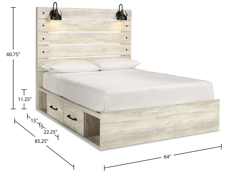 Lit plateforme de rangement latéral Abby avec éclairage à DEL et ports USB, blanc - format grand lit