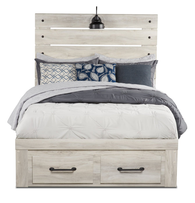 Ensemble de chambre à coucher Abby 6 pièces avec lit de rangement, commode, miroir, table de nuit, éclairage à DEL et port USB, blanc - format lit double