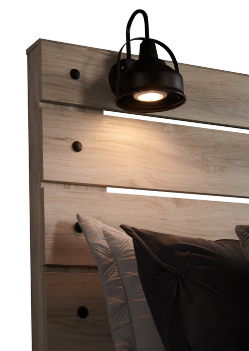 Lit à panneau Abby avec tête de lit, cadre de lit, éclairage à DEL et port USB, blanc - format grand lit