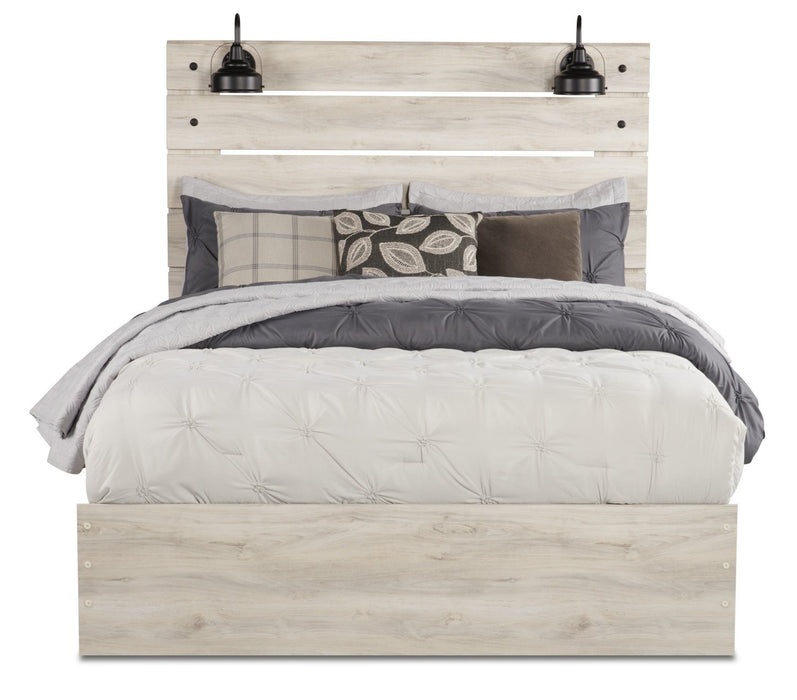 Ensemble de chambre à coucher Abby 5 pièces avec lit à panneau, commode, miroir, éclairage à DEL et port USB, blanc - format grand lit