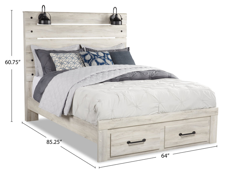Lit de rangement Abby avec éclairage à DEL et ports USB, blanc - format grand lit