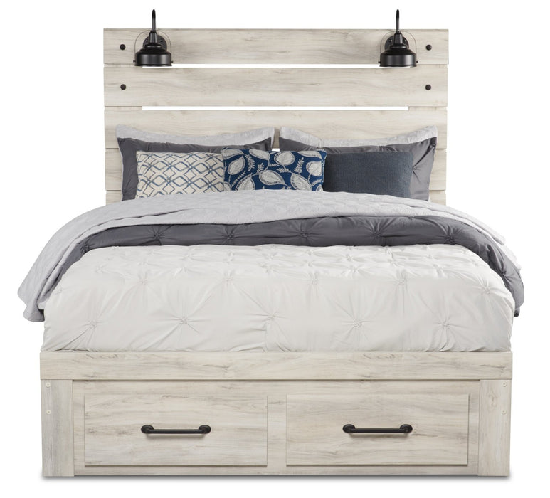 Ensemble de chambre à coucher Abby 5 pièces avec lit de rangement, commode, miroir, éclairage à DEL et port USB, blanc - format grand lit