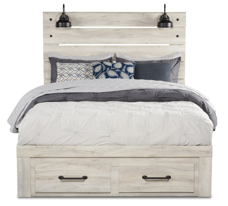 Lit de rangement Abby avec éclairage à DEL et ports USB, blanc - format grand lit