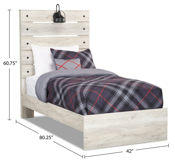 Lit à panneau Abby pour enfants avec tête de lit, cadre de lit, éclairage à DEL et port USB, blanc - format lit simple