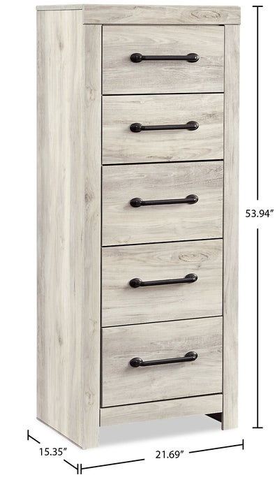 Commode verticale étroite Abby de 21,7 po (L) x 53,9 po (H) à 5 tiroirs pour la chambre à coucher - blanche