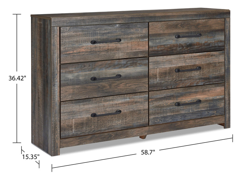 Ensemble de chambre à coucher Abby 5 pièces avec lit de rangement latéral, commode, miroir, lumière DEL et port USB, brun - format très grand lit