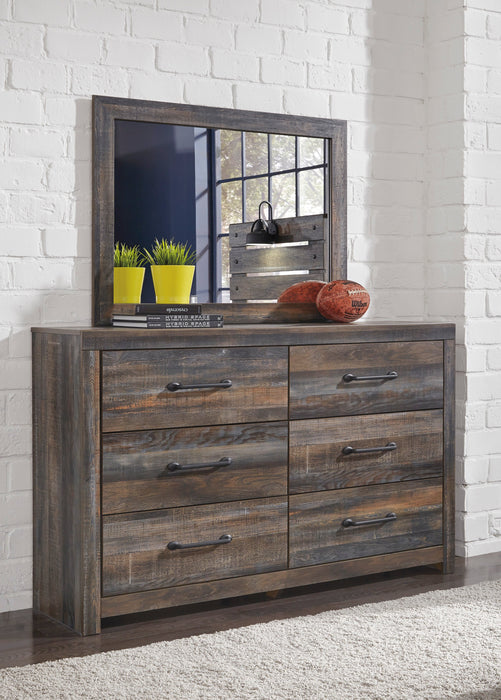 Ensemble de chambre à coucher Abby 5 pièces avec lit de rangement latéral, commode, miroir, lumière DEL et port USB, brun - format très grand lit