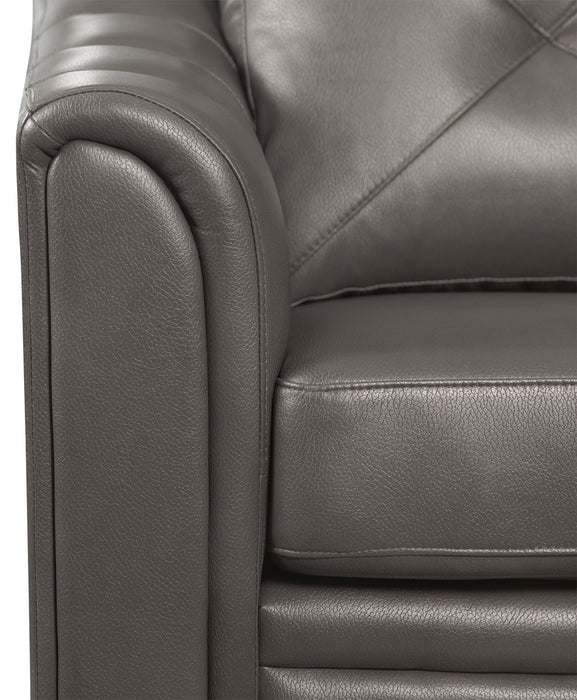 Sofa Andi de 84 po en tissu d’apparence cuir avec capitonnage - gris