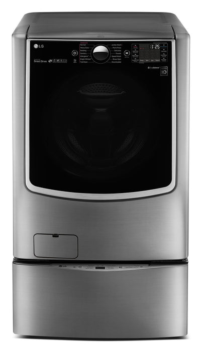 Ensemble LG avec laveuse, sécheuse électrique, laveuse-piédestal et piédestal de type tiroir - acier