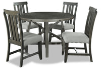  Ensemble de salle à manger Alto 5 pièces avec table ronde, rallonge de 48 po à 66 po (L), base à tréteaux et 4 chaises - gris