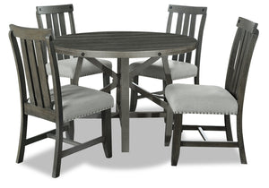 Ensemble de salle à manger Alto 5 pièces avec table ronde, rallonge de 48 po à 66 po (L), base à tréteaux et 4 chaises - gris