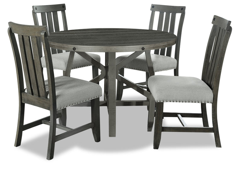 Ensemble de salle à manger Alto 5 pièces avec table ronde, rallonge de 48 po à 66 po (L), base à tréteaux et 4 chaises - gris