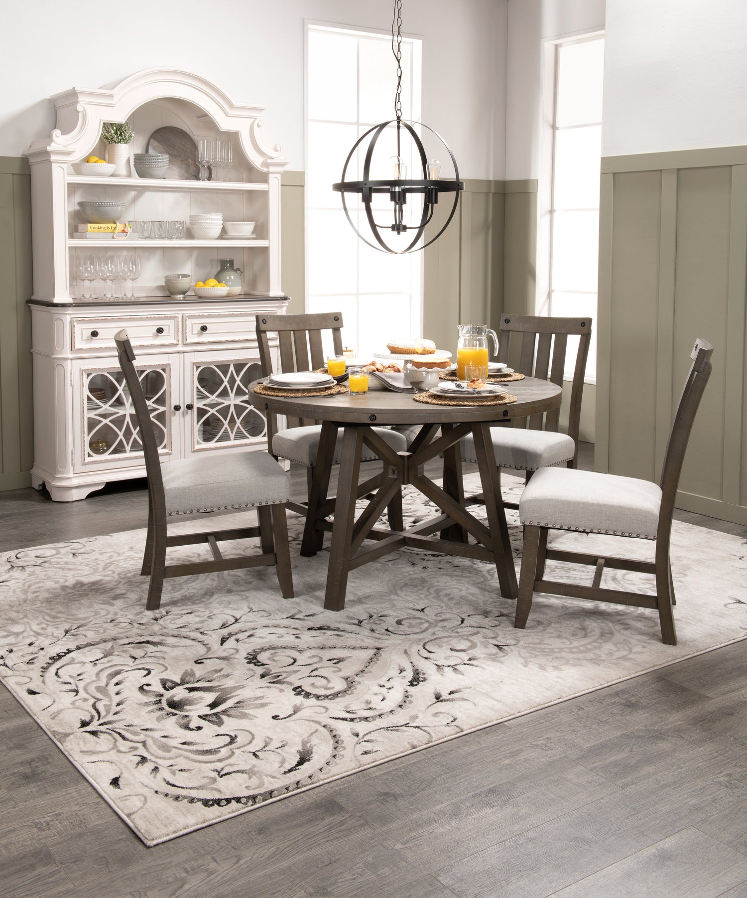Ensemble Salle à Manger Extensible 5 Pièces - Table Blanche 99-159 Cm, 4 Chaises Velours Gris, Design Moderne