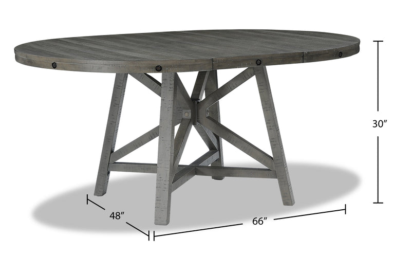 Table de salle à manger ronde Alto de 48 po à 66 po avec rallonge et base à tréteaux - grise