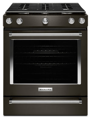 Cuisinière à gaz KitchenAid de 5,8 pi³ avec technologie AquaLiftMD et autonettoyage - acier inoxydable noir avec fini PrintShieldMC - KSGG700EBS