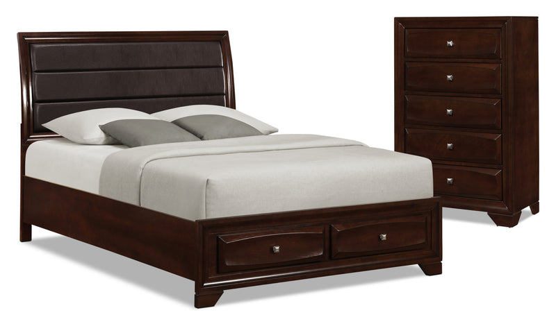 Ensemble de chambre à coucher Jaxon 4 pièces avec grand lit de rangement et commode verticale 