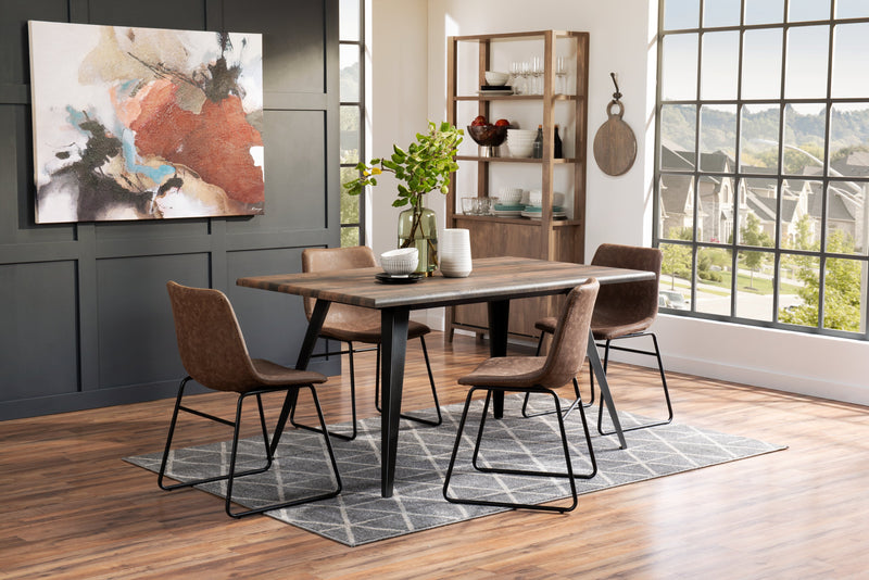 Ensemble de salle à manger Amos 5 pièces en métal avec table de 60 po (L) et 4 chaises - brun