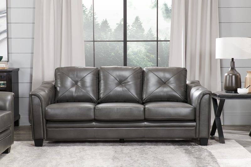 Sofa Andi de 84 po en tissu d’apparence cuir avec capitonnage - gris