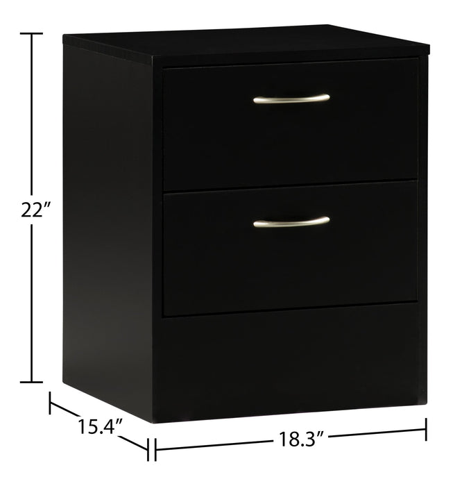 Table de nuit Arlo de 18,3 po (L) x 22 po (H) à 2 tiroirs, fabriquée au Canada - noire