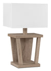 Lampe de table taupe foncé avec touches de noir et abat-jour blanc 