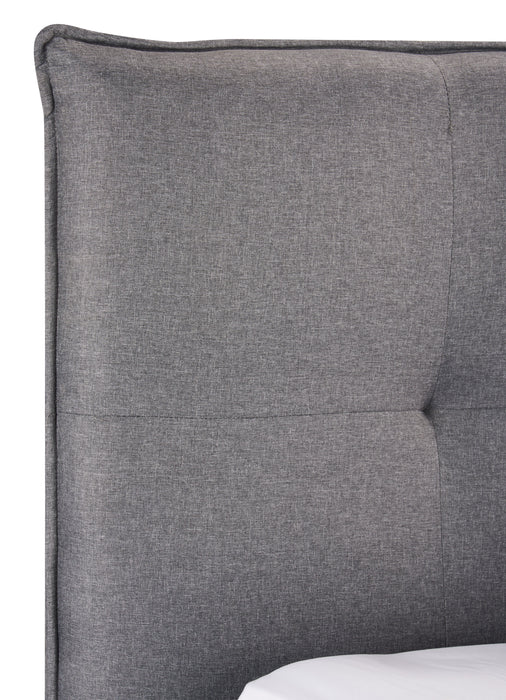 Lit plateforme rembourré Asha en tissu gris capitonné - format très grand lit