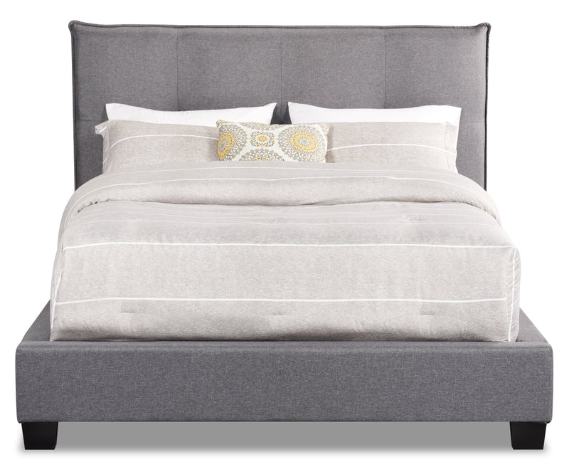 Lit plateforme rembourré Asha en tissu gris capitonné - format très grand lit